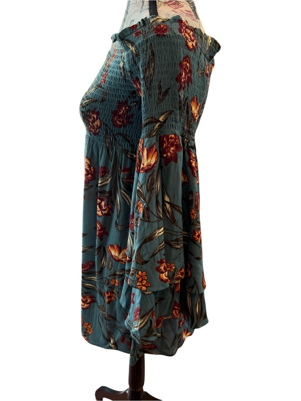 ILLA ILLA Teal Floral Off-Shoulder Top with Rust Accents - Picture 2 of 6